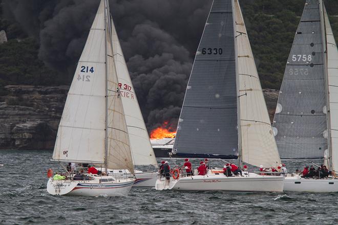 Boat fire Sydney harbour November 19, 2014 © Beth Morley - Sport Sailing Photography http://www.sportsailingphotography.com